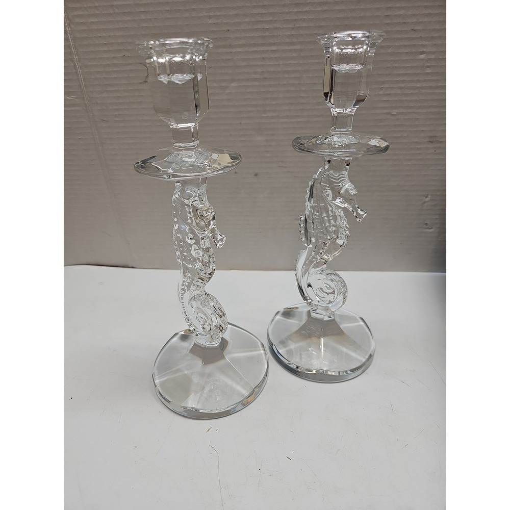 NEW UNUSED Waterford Crystal 11.5" Tall Seahorse Candlesticks 2‎ PC #158572